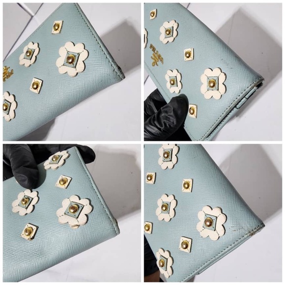 Authentic Prada Saffiano Fiori Wallet Blue - Picture 8 of 15